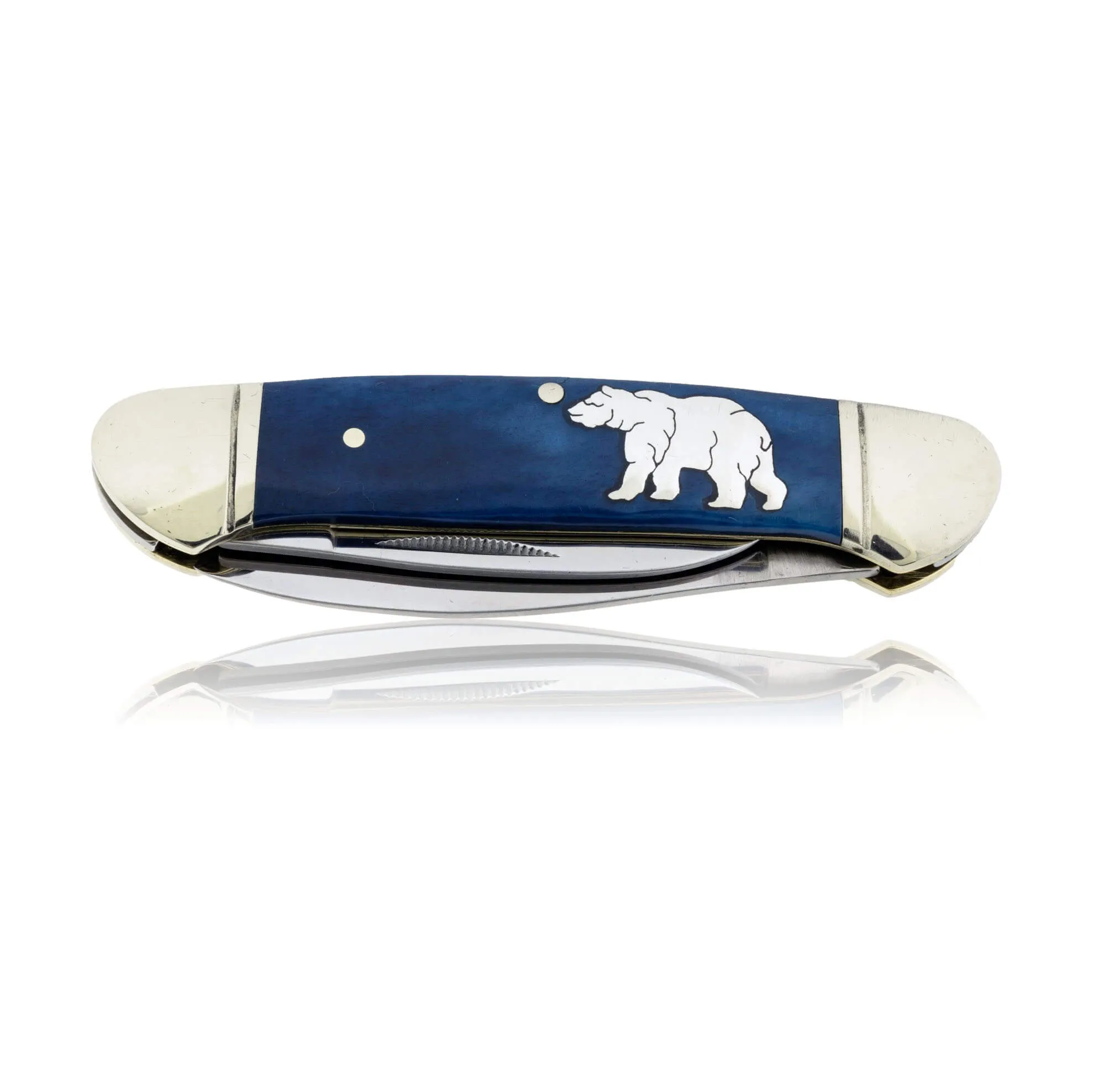 Blue Rough Rider 2 Blade Knife with Silver Elk Inlay