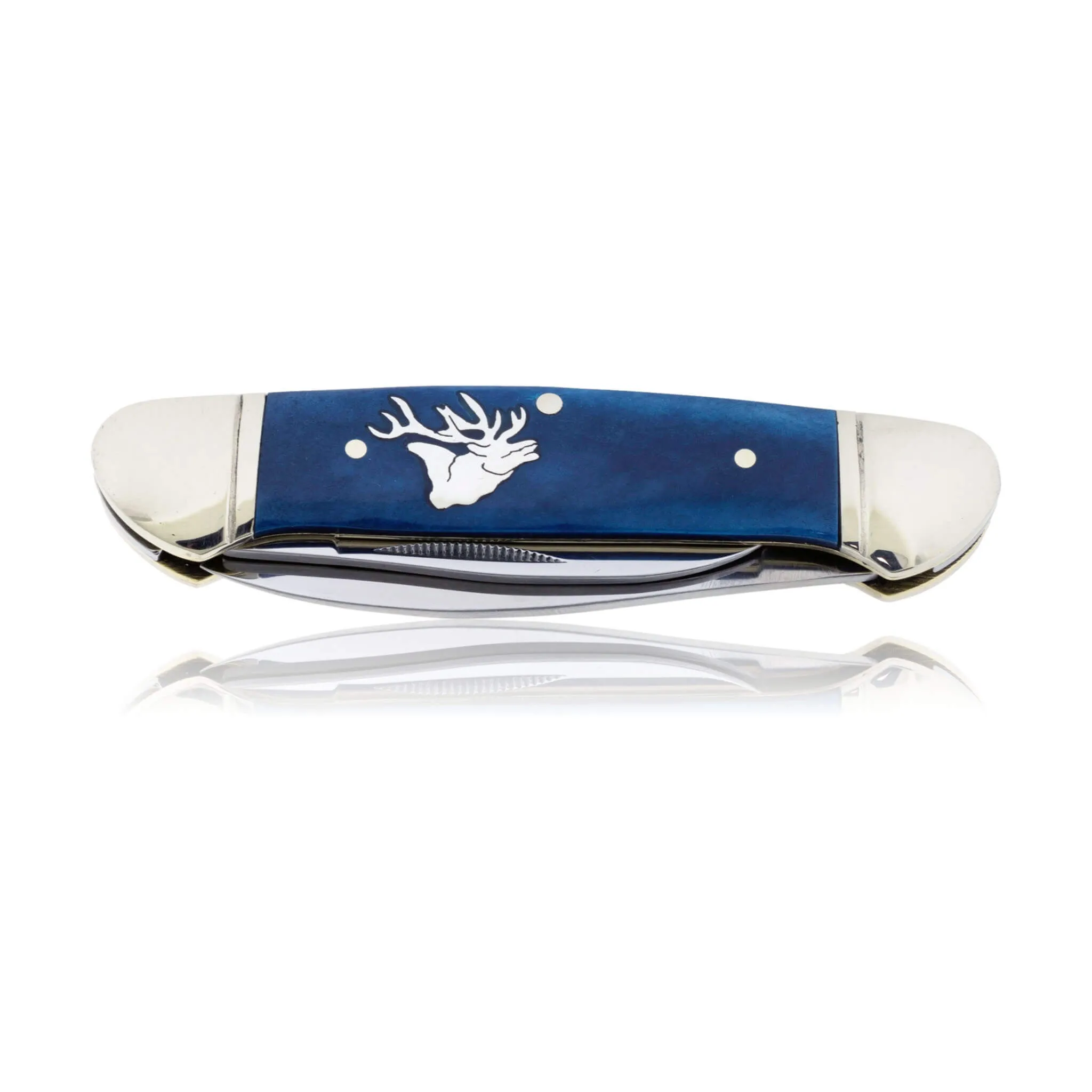 Blue Rough Rider 2 Blade Knife with Silver Elk Inlay