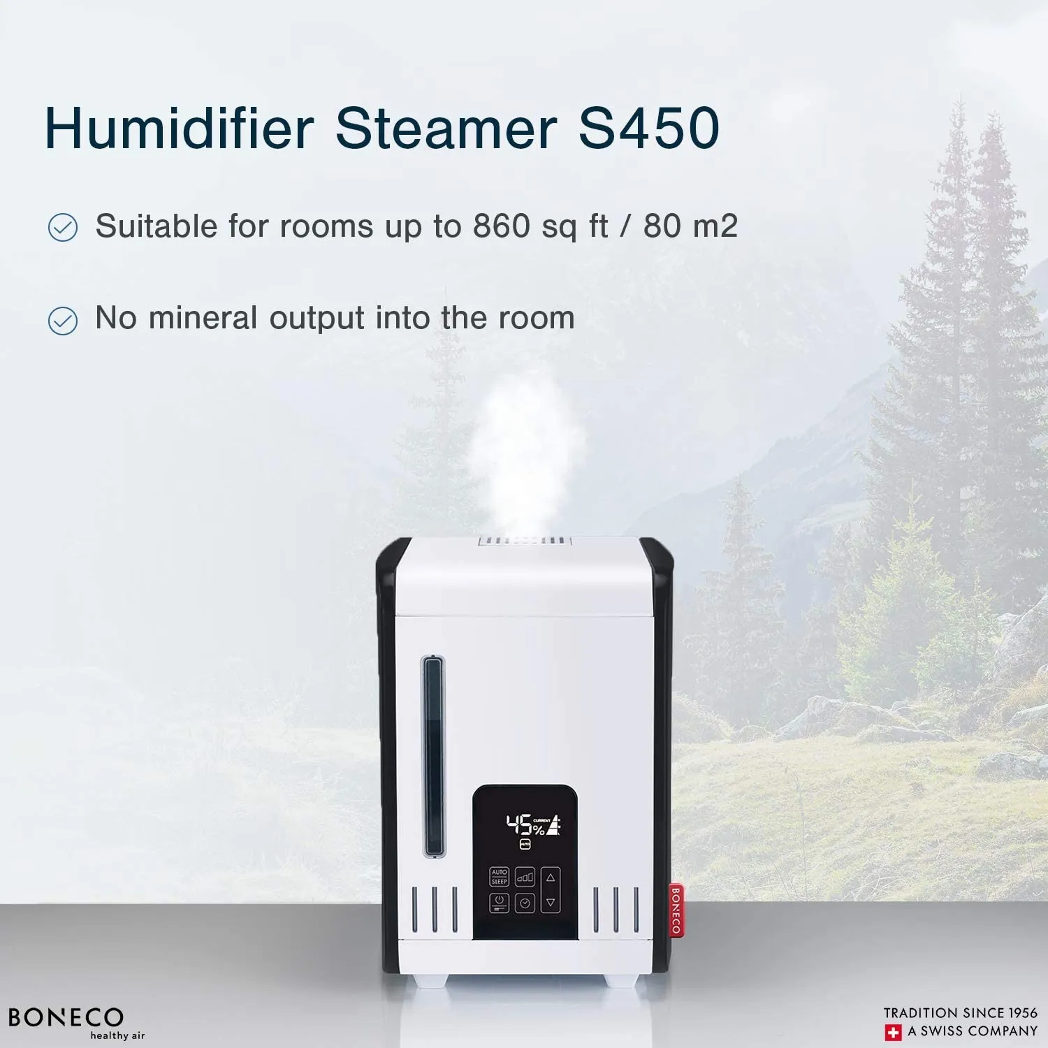 BONECO S450 Large Room Steam Humidifier with Hand Warm Mist and Digital Display