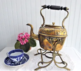 Brass Tipping Tea Kettle Spirit Kettle Oak Leaves Acorns Bakelite 1900 Teapot