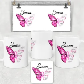 Butterfly Breast Cancer Ribbon Personalised Mug & Coaster