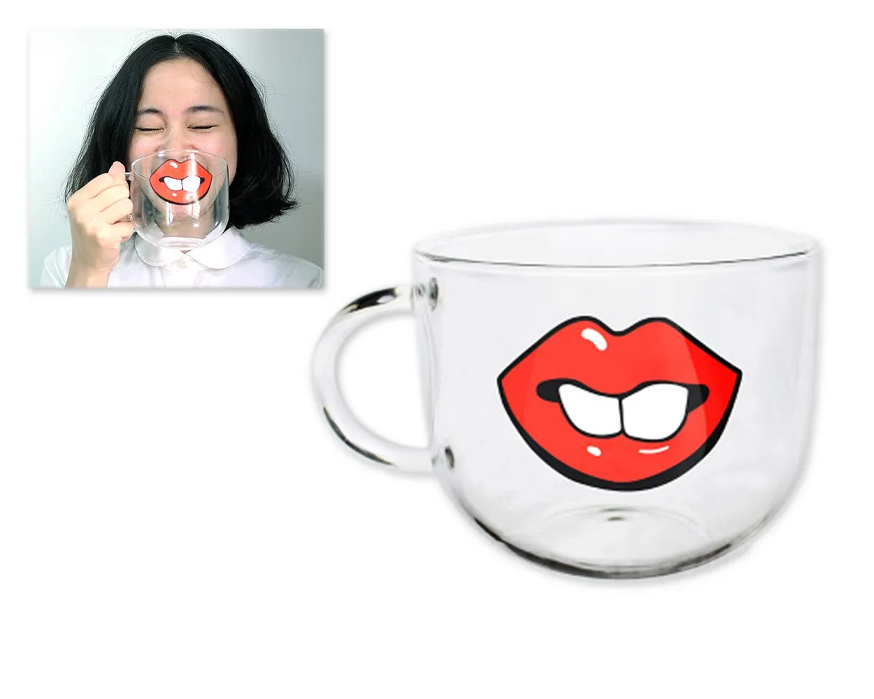 Cat Beard Cute Mug with Lid 500 Milliliter/17 Ounces Transparent Glass Funny Tea Cup Coffee Mug for Drinking Water Novelty Morning Mug