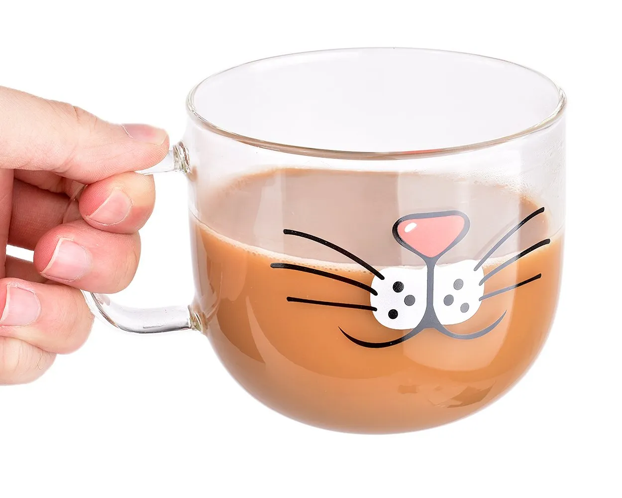 Cat Beard Cute Mug with Lid 500 Milliliter/17 Ounces Transparent Glass Funny Tea Cup Coffee Mug for Drinking Water Novelty Morning Mug