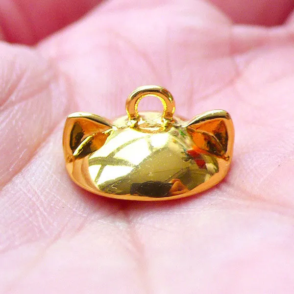 Cat Ears Bead Cap with Loop | 14mm Glue On Pearl Cup in Kitty Ear Shape | Kawaii Glass Bubble Jewelry Making | Animal Shaped Bail Findings (1 piece / Gold)