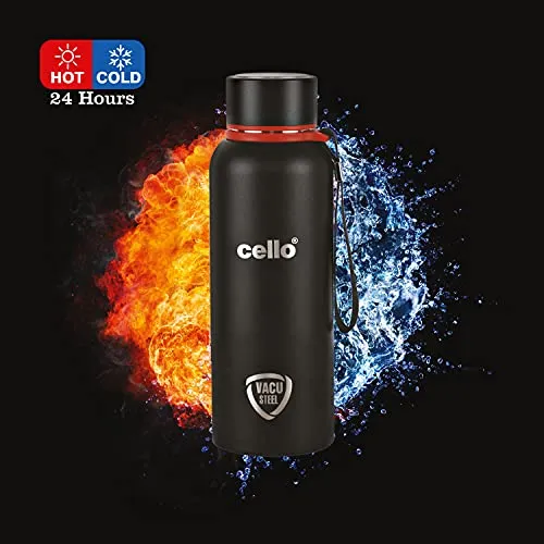 Cello Duro Tuff Stainless Steel Series Kent Flask, 550ml Black | Hot and Cold Stainless Steel Water Bottle | Scratch Resistant DTP Coating Flask |Vacuum Insulated Bottle for Travel, Home, Office