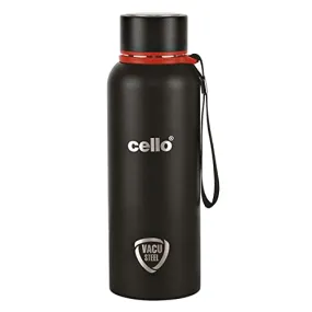 Cello Duro Tuff Stainless Steel Series Kent Flask, 550ml Black | Hot and Cold Stainless Steel Water Bottle | Scratch Resistant DTP Coating Flask |Vacuum Insulated Bottle for Travel, Home, Office