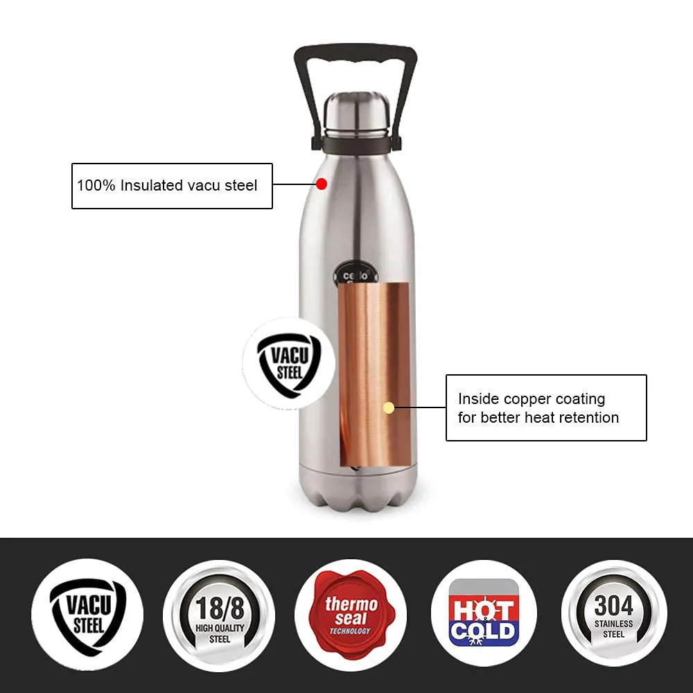 Cello Swift Vacuum Insulated Flask | 1500ml, Silver & Cello Fountain Pastic Insulated Water Jug | Thermos Jug | Inner Jug | Hot & Cold | Easy to Carry | 15 litres, Biege