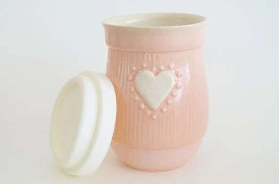 Ceramic Travel Mug with Lid- Pink with Heart- 16oz