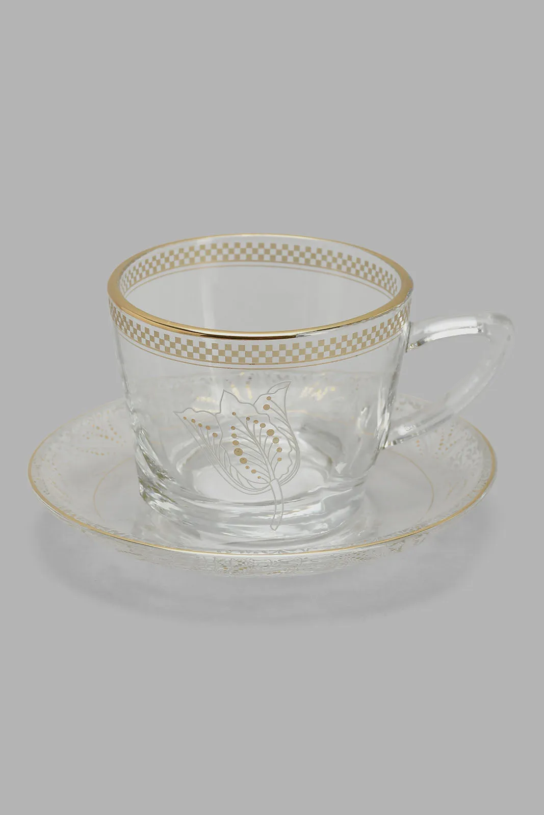 Clear Floral Glass Tea Cup And Saucer