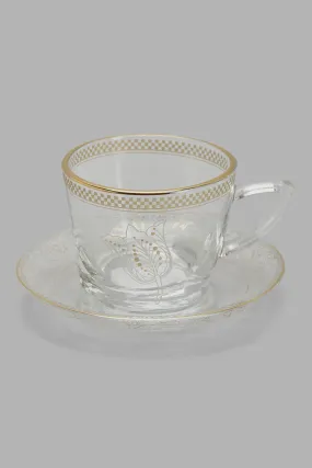 Clear Floral Glass Tea Cup And Saucer