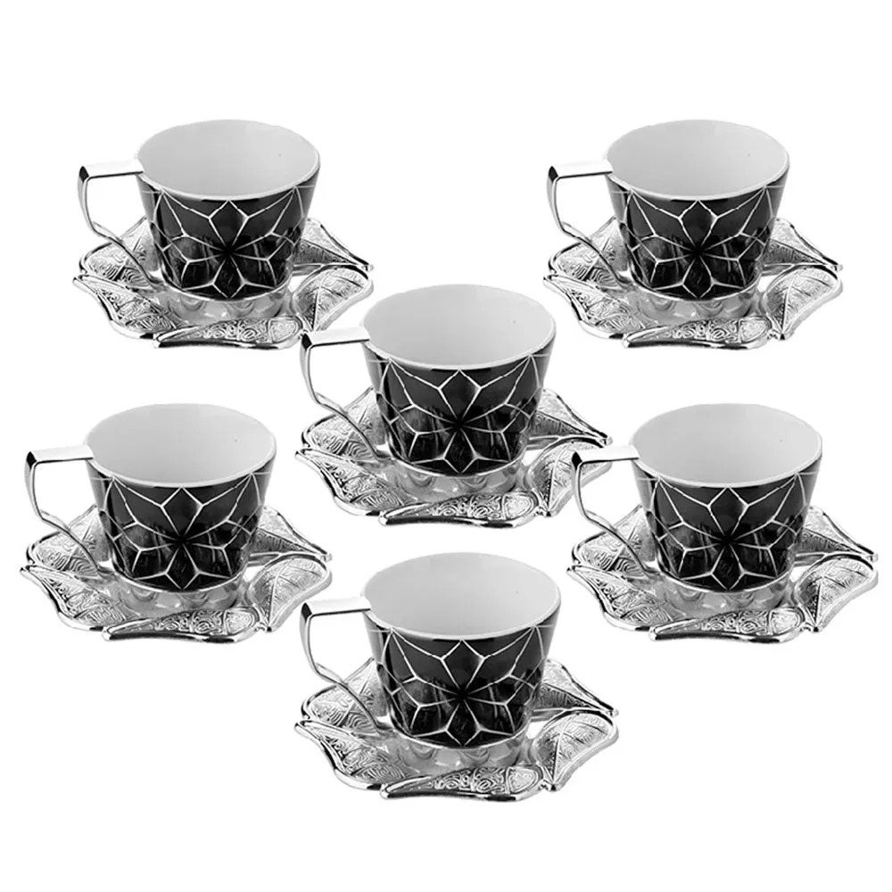 Coffee Cup Set for 6 People, 18-Piece Black Espresso Mugs, 6.75 oz