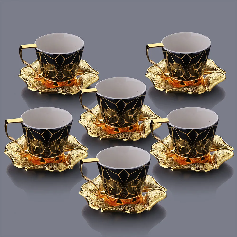 Coffee Cup Set for 6 People, 18-Piece Black Espresso Mugs, 6.75 oz