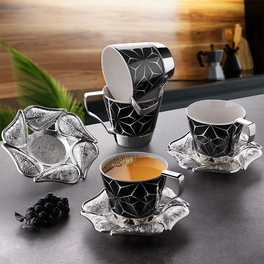 Coffee Cup Set for 6 People, 18-Piece Black Espresso Mugs, 6.75 oz