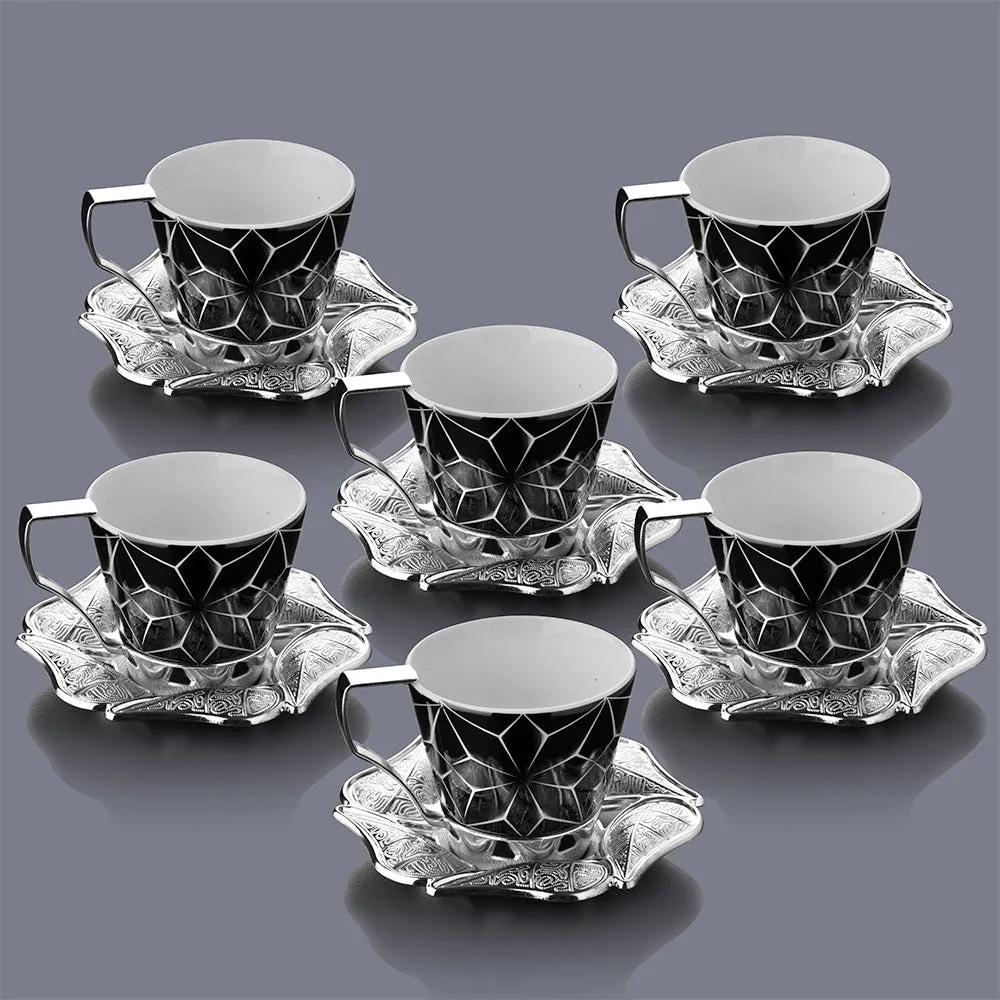 Coffee Cup Set for 6 People, 18-Piece Black Espresso Mugs, 6.75 oz