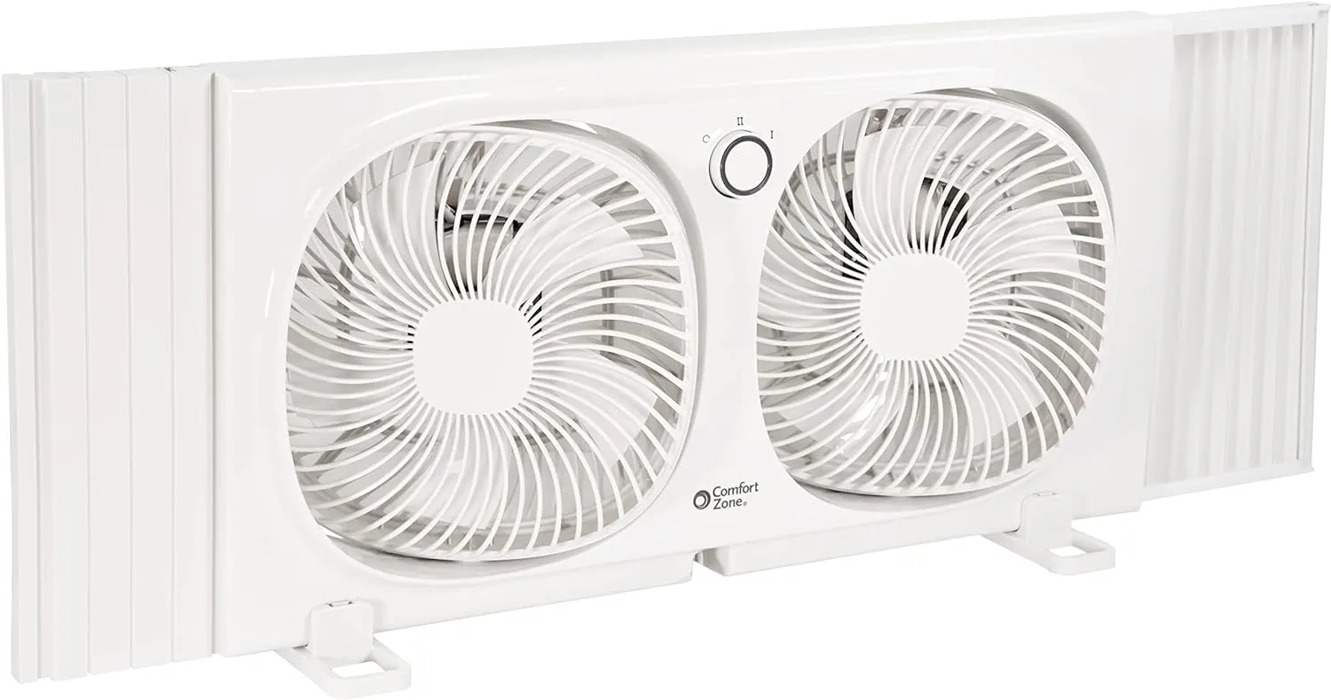 Comfort Zone 9" Twin Window Fan Reversible Airflow Control in Multiple Styles