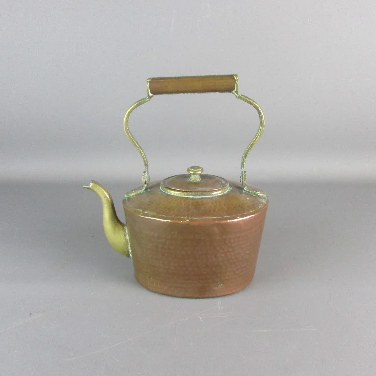 Copper And Brass Planished Kettle Antique Early 20th Century.