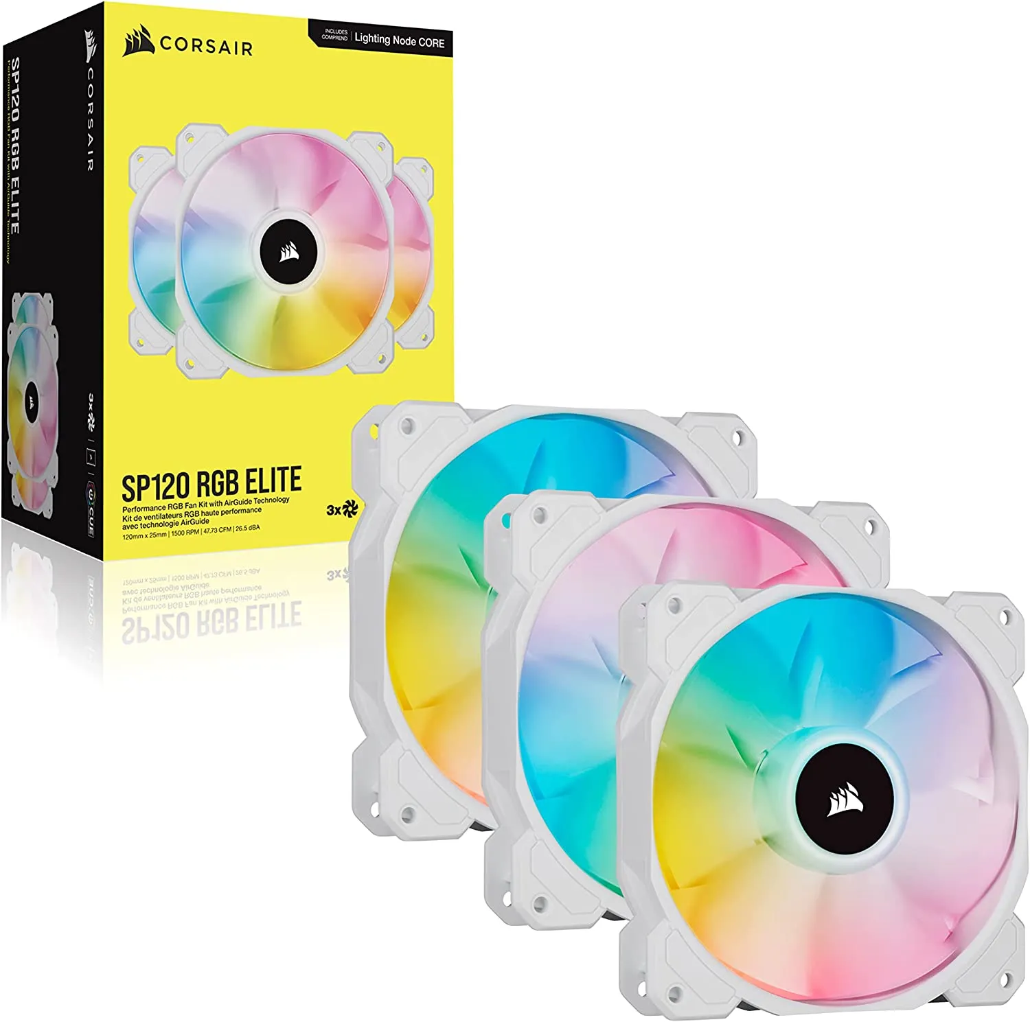 Corsair iCUE SP120 RGB Elite Case Fan x3 12cm PWM, ARGB LEDs, Hydraulic Bearing, Lightning Node Core Included, White PC Case Fan