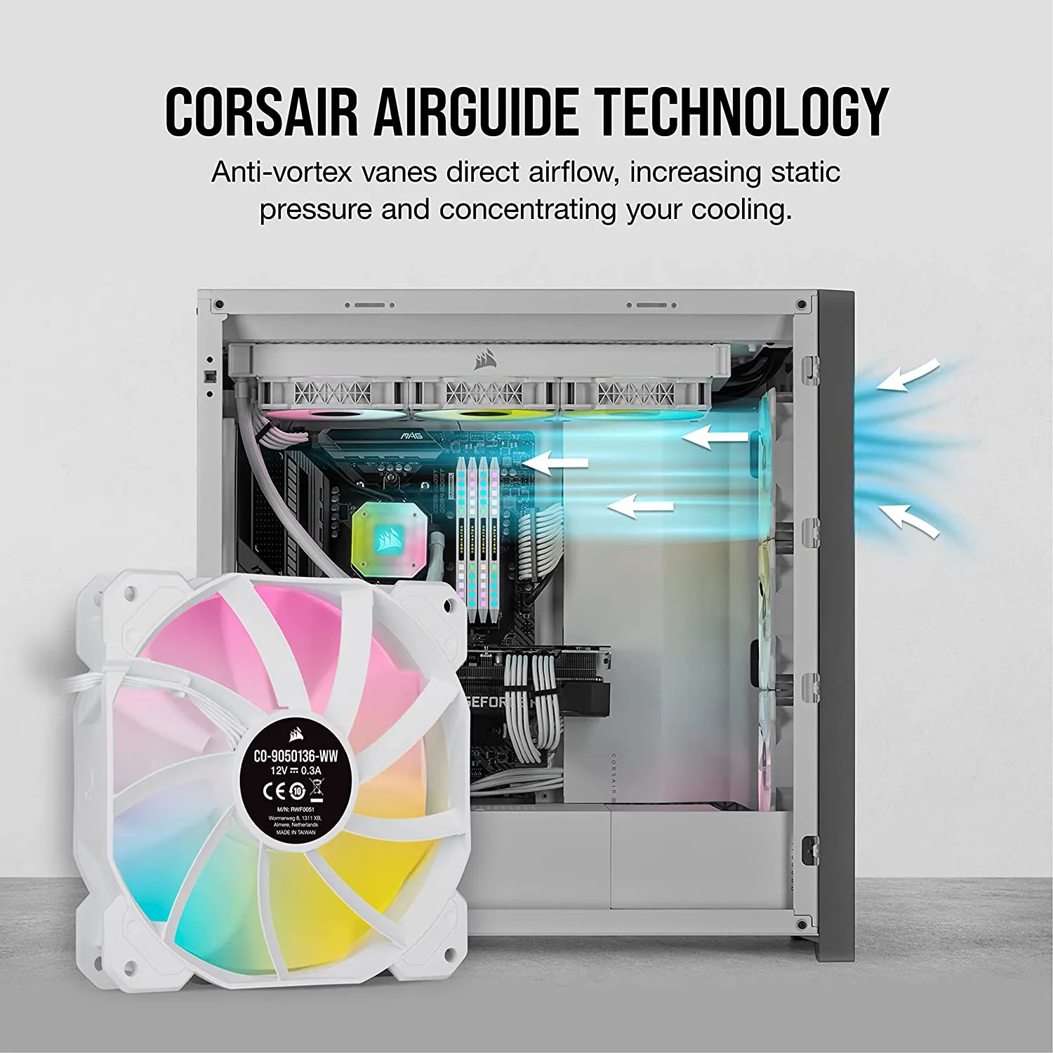 Corsair iCUE SP120 RGB Elite Case Fan x3 12cm PWM, ARGB LEDs, Hydraulic Bearing, Lightning Node Core Included, White PC Case Fan