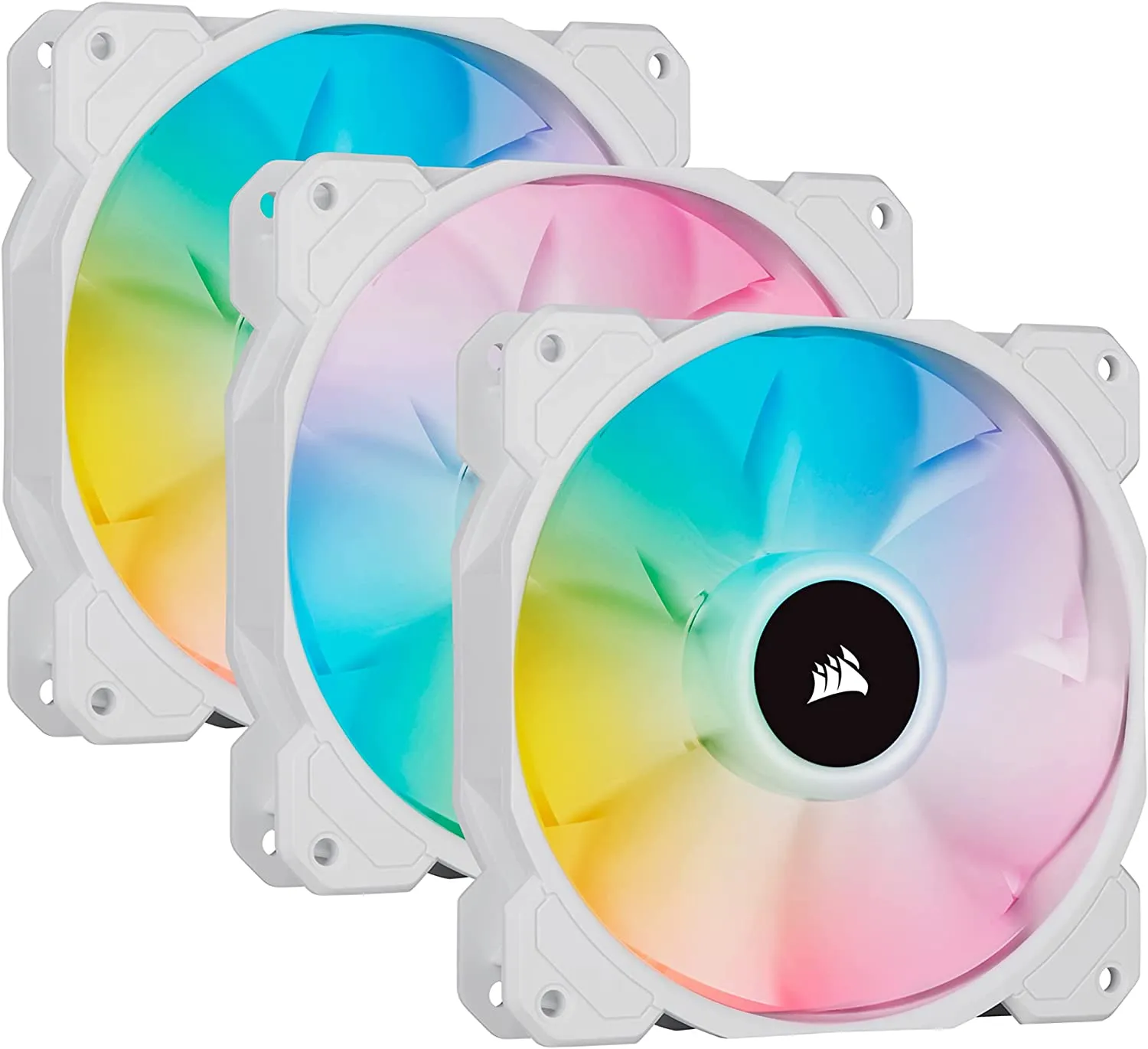 Corsair iCUE SP120 RGB Elite Case Fan x3 12cm PWM, ARGB LEDs, Hydraulic Bearing, Lightning Node Core Included, White PC Case Fan