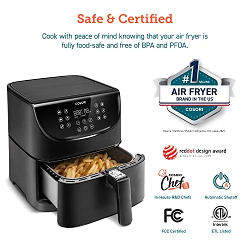 COSORI Smart Air Fryer xl 5.8QT 13-in-1 cooker (800  Online & 100 Paper Recipes) can Air Fry, Roast, Bake, Digital Works with Alexa & Google Assistant, 1700W, Large Dishwasher-Safe Square Basket