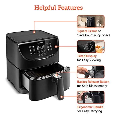 COSORI Smart Air Fryer xl 5.8QT 13-in-1 cooker (800  Online & 100 Paper Recipes) can Air Fry, Roast, Bake, Digital Works with Alexa & Google Assistant, 1700W, Large Dishwasher-Safe Square Basket