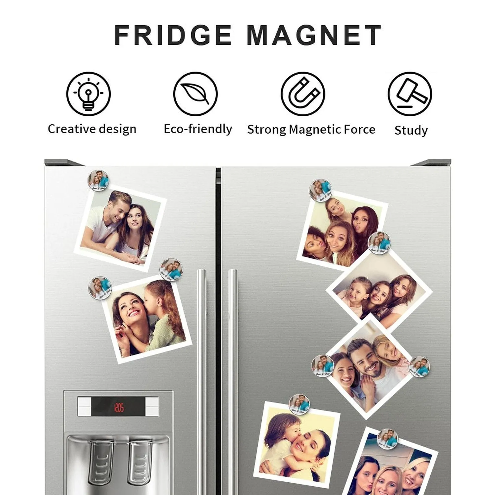 Custom Couple Photo&Name Refrigerator Magnetic and Glass Sticker Round Shape Waterproof Personalized Fridge Magnets Beautiful Decorative Home Kitchen Magnet