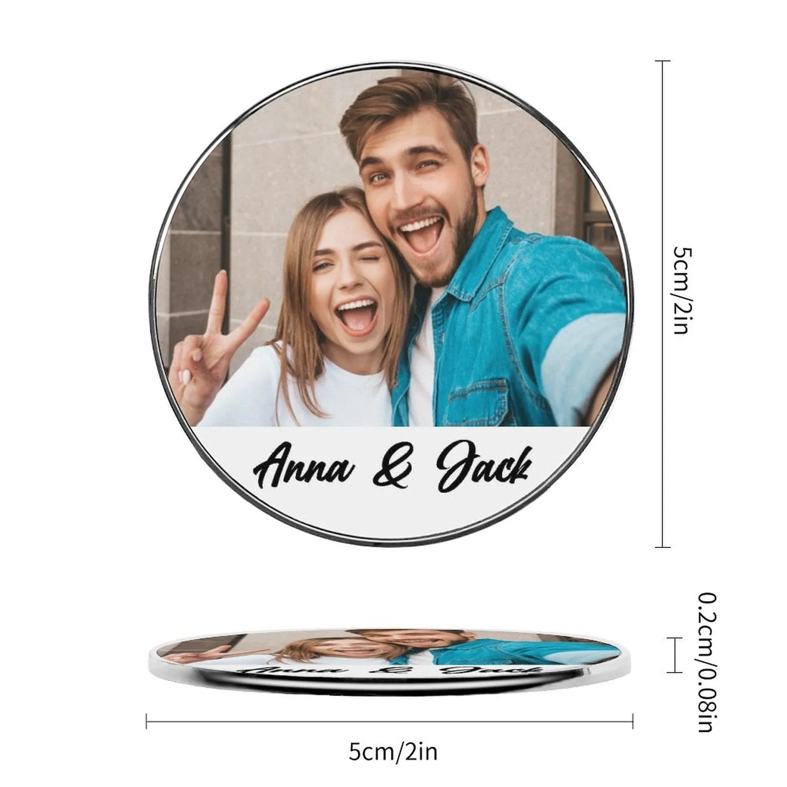 Custom Couple Photo&Name Refrigerator Magnetic and Glass Sticker Round Shape Waterproof Personalized Fridge Magnets Beautiful Decorative Home Kitchen Magnet