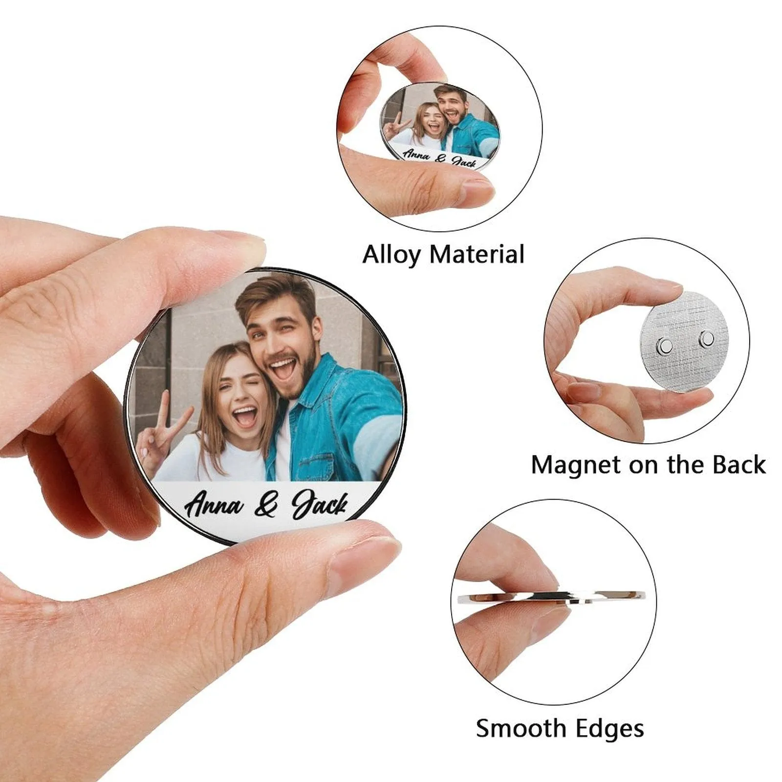 Custom Couple Photo&Name Refrigerator Magnetic and Glass Sticker Round Shape Waterproof Personalized Fridge Magnets Beautiful Decorative Home Kitchen Magnet