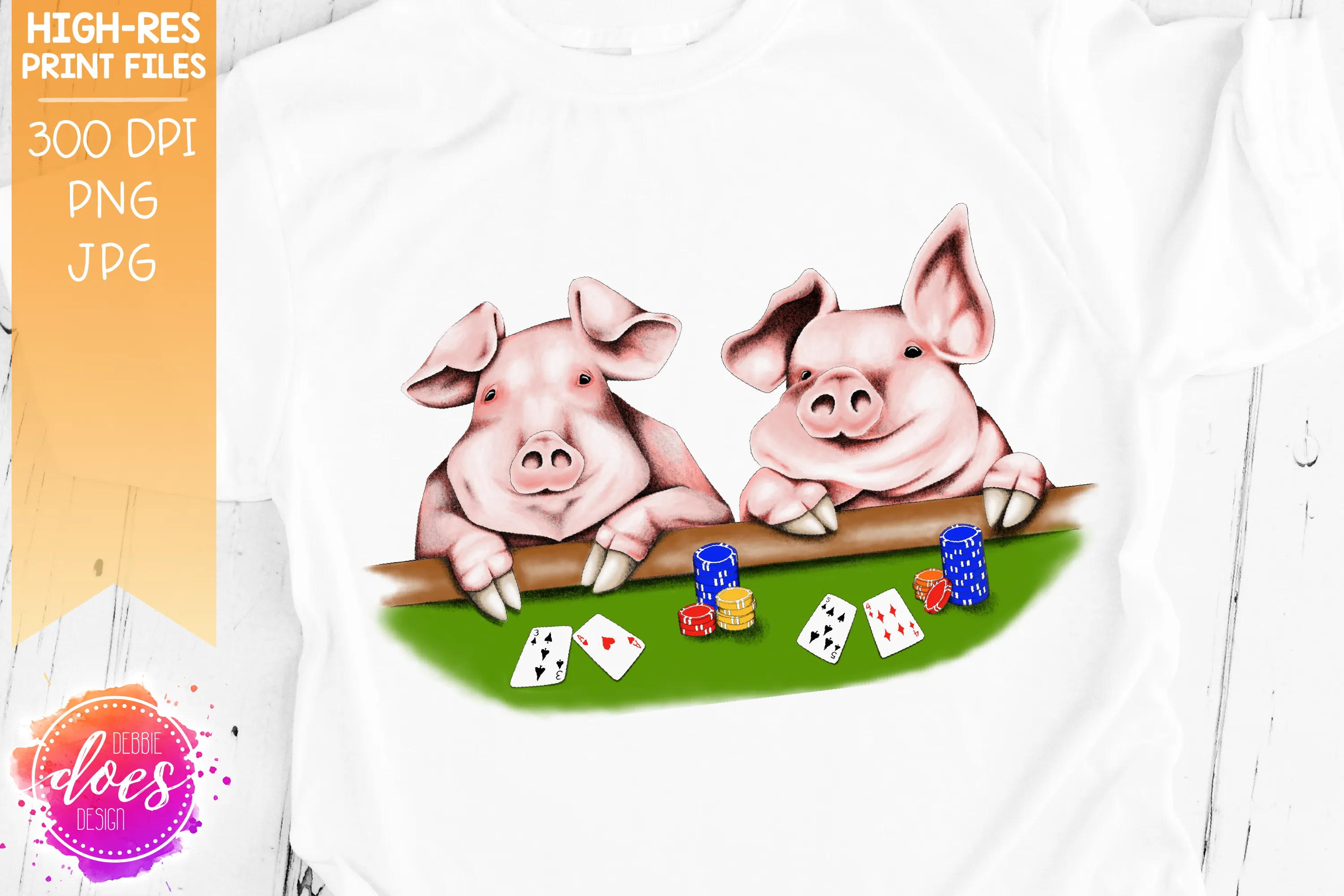 Cute Hand Drawn Pigs Playing Poker - Sublimation/Printable Design