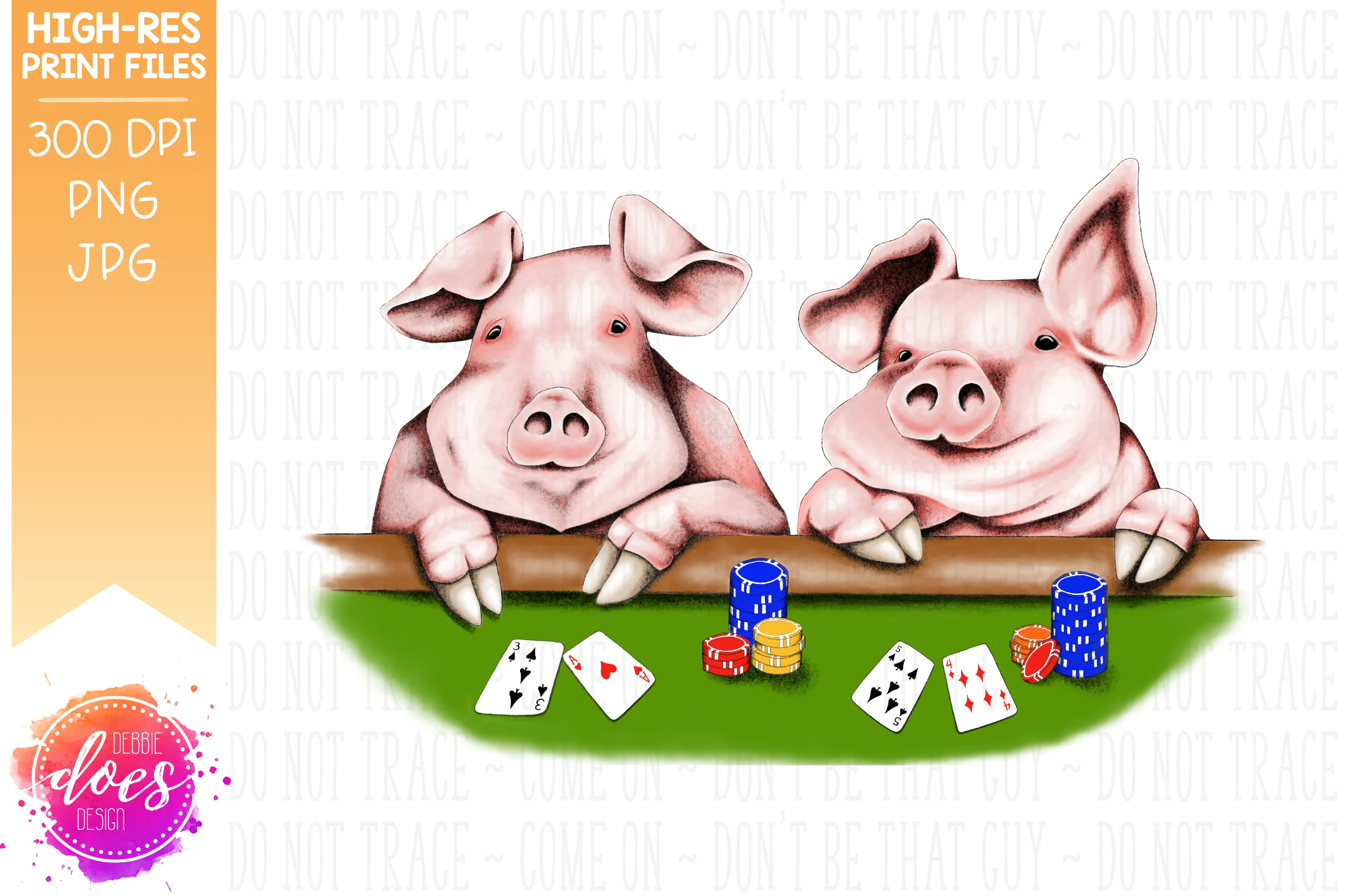 Cute Hand Drawn Pigs Playing Poker - Sublimation/Printable Design