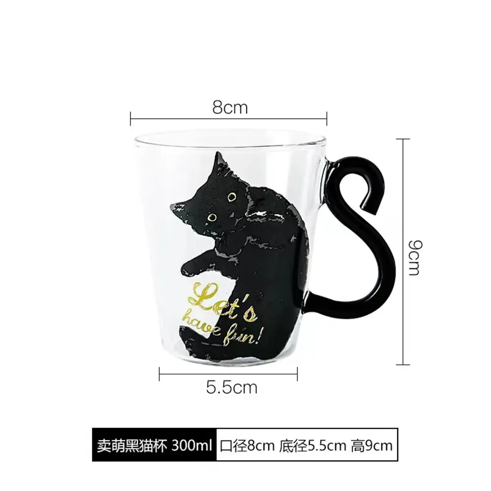 Cute Kitten Tail Handle Glass Cup - 300ml