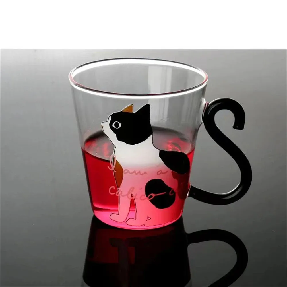 Cute Kitten Tail Handle Glass Cup - 300ml