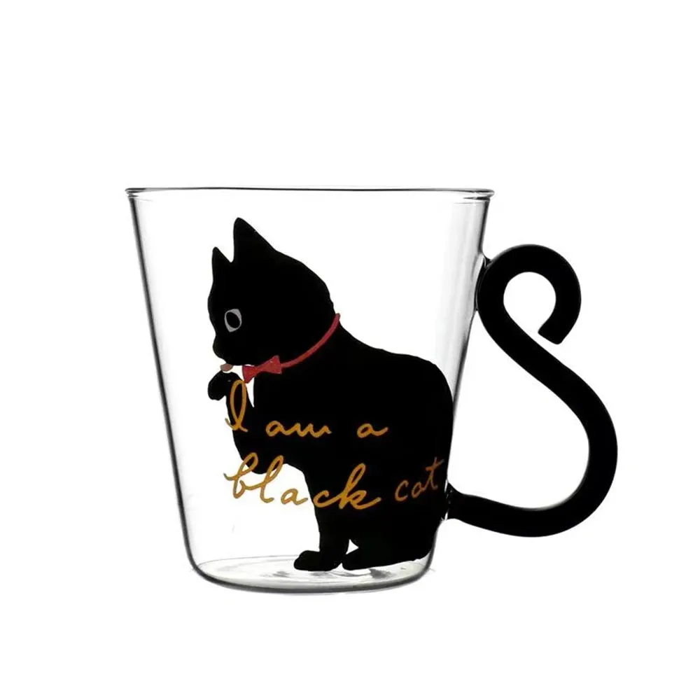 Cute Kitten Tail Handle Glass Cup - 300ml