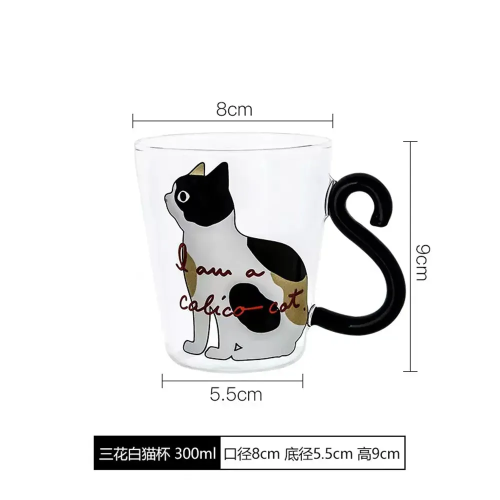 Cute Kitten Tail Handle Glass Cup - 300ml