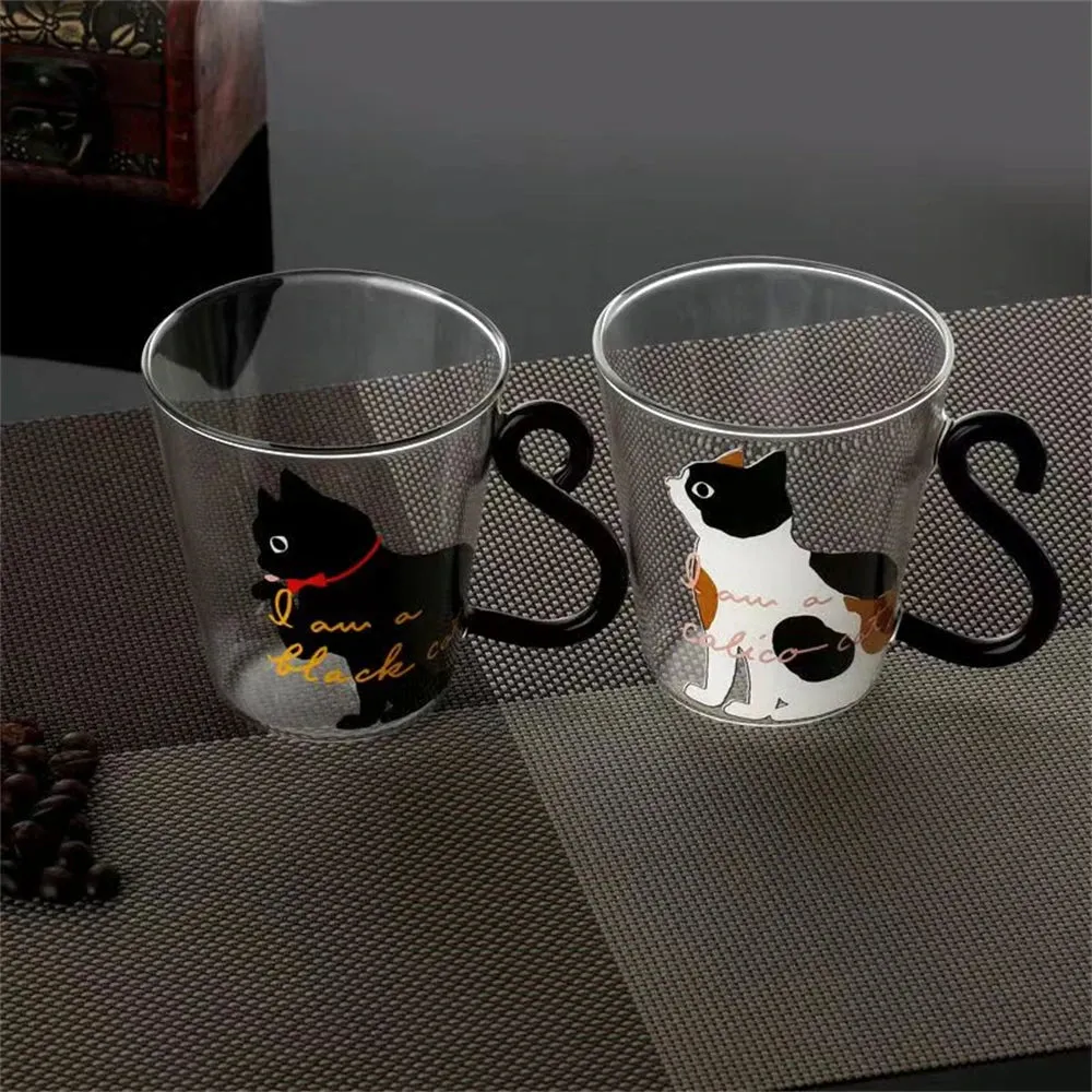 Cute Kitten Tail Handle Glass Cup - 300ml