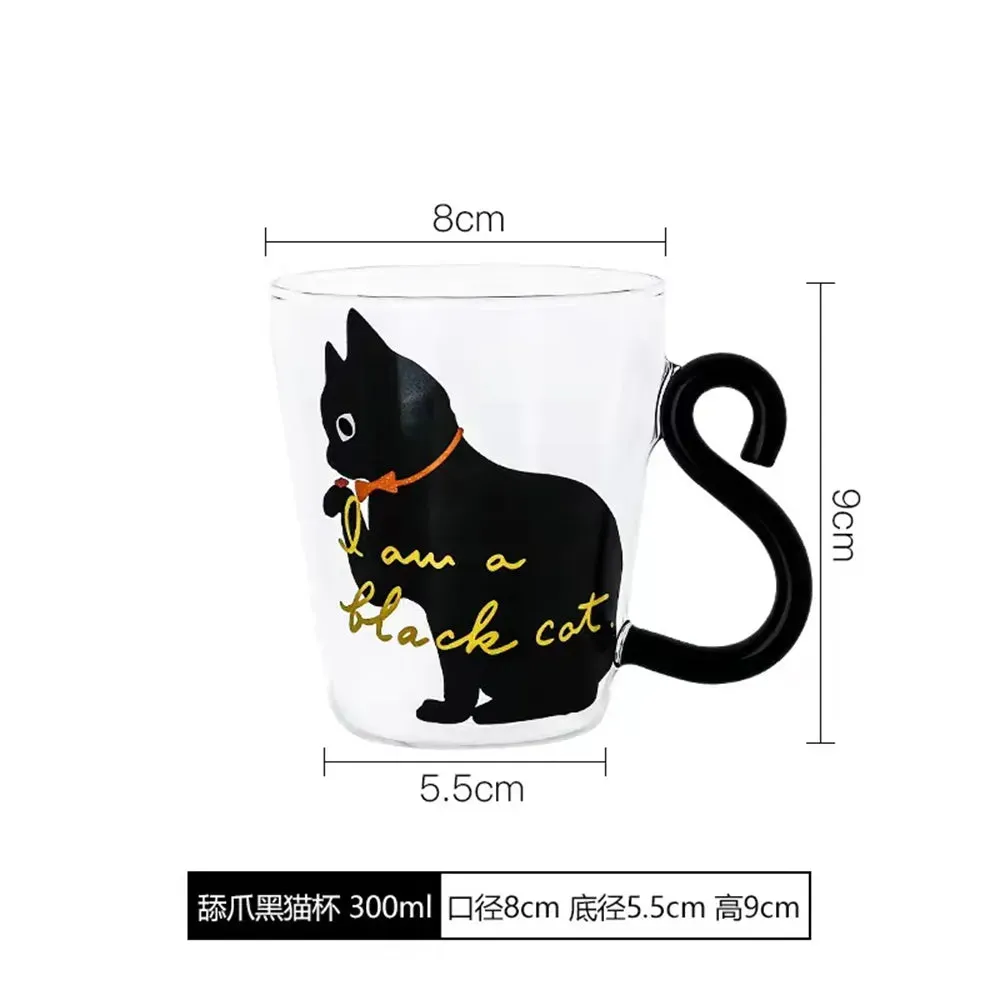 Cute Kitten Tail Handle Glass Cup - 300ml