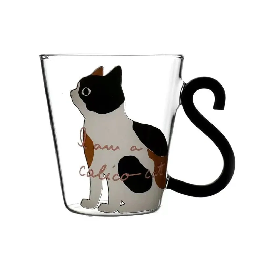 Cute Kitten Tail Handle Glass Cup - 300ml