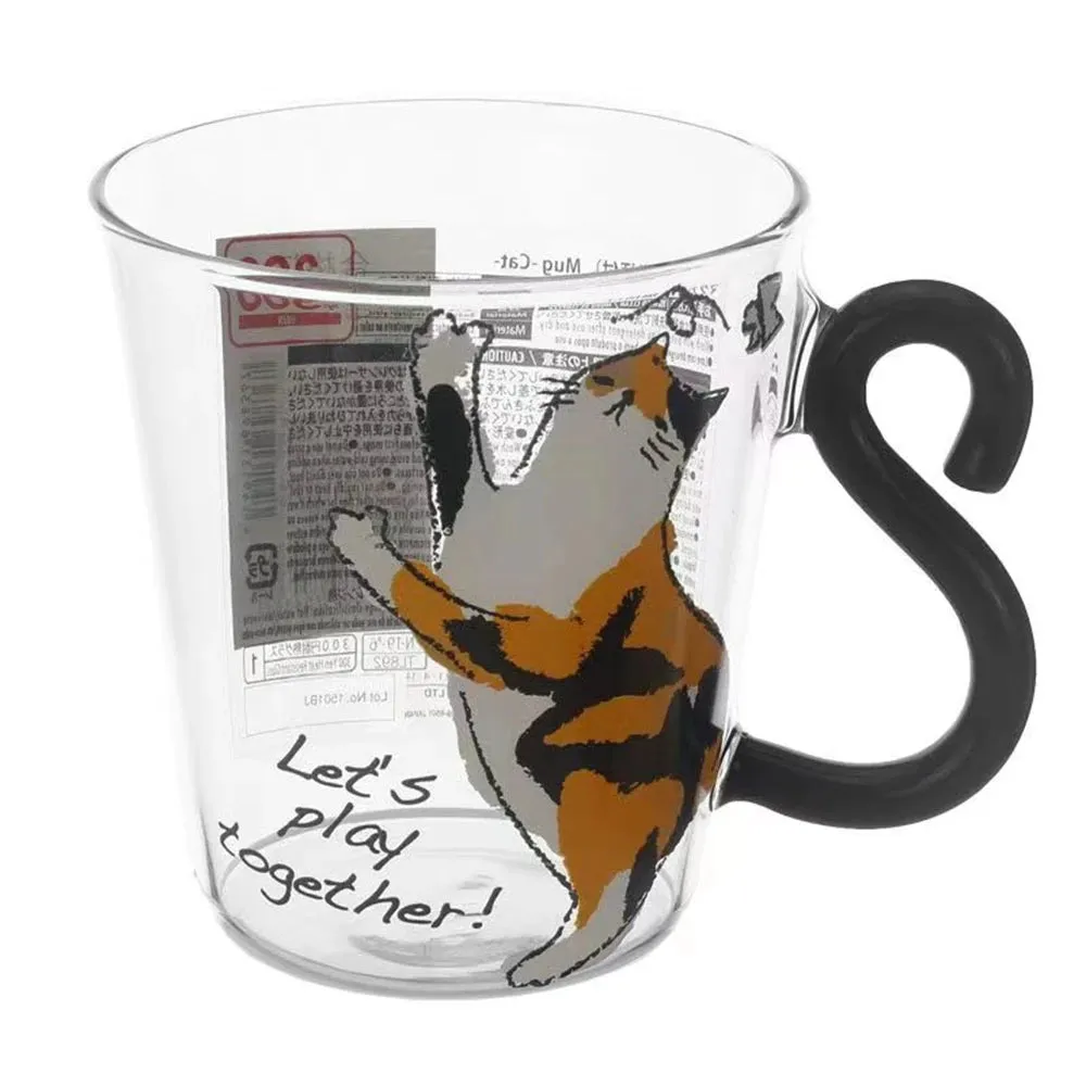 Cute Kitten Tail Handle Glass Cup - 300ml