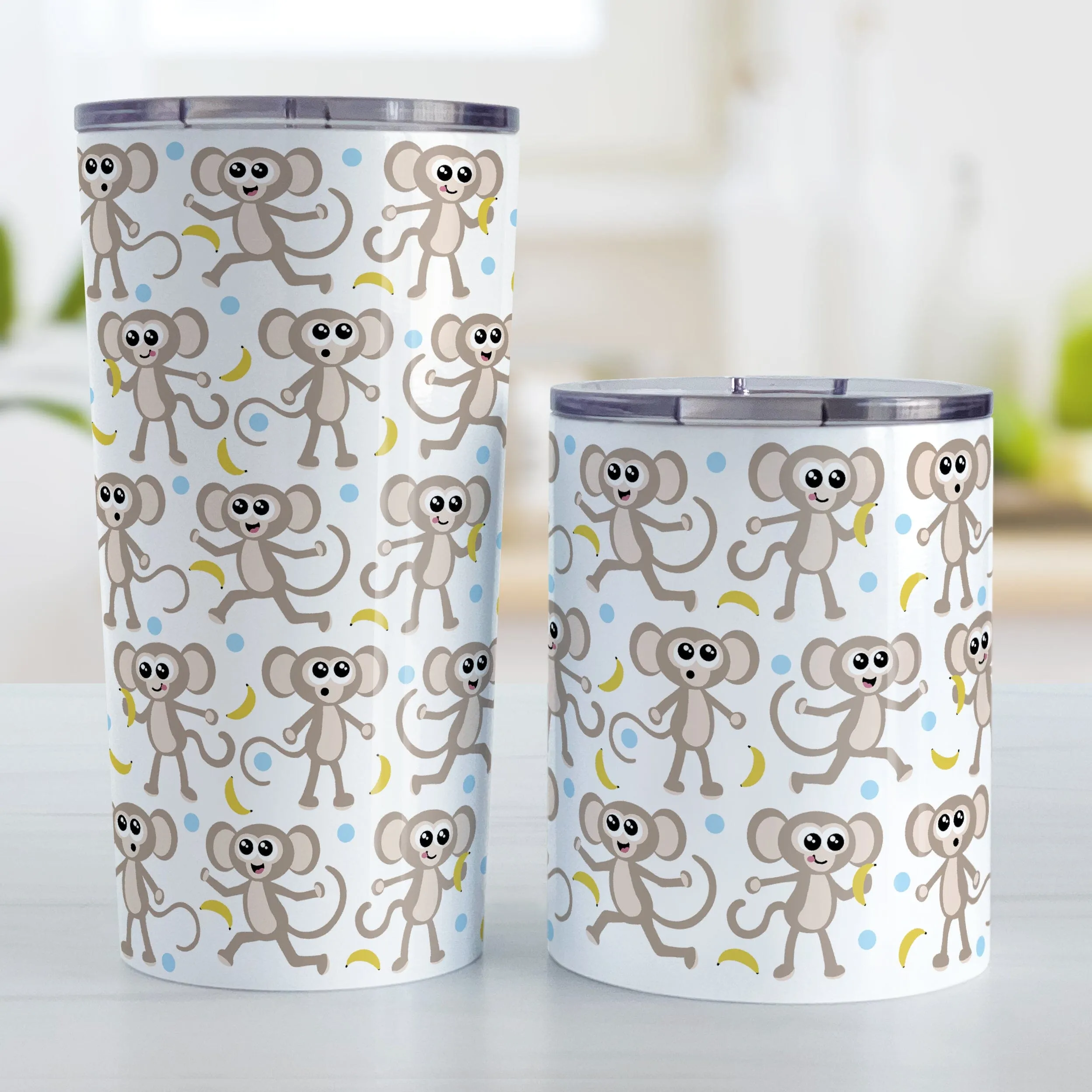 Cute Monkey Pattern with Blue Dots Tumbler Cup