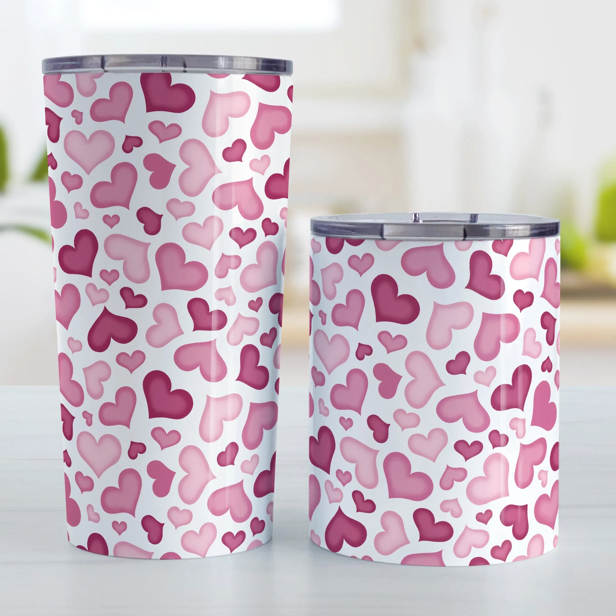 Cute Pink Hearts Pattern Tumbler Cup