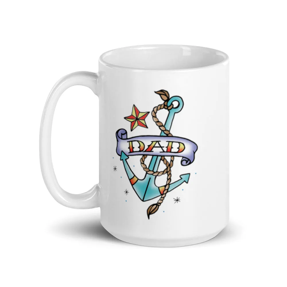 Dad Tattoo Style White glossy mug