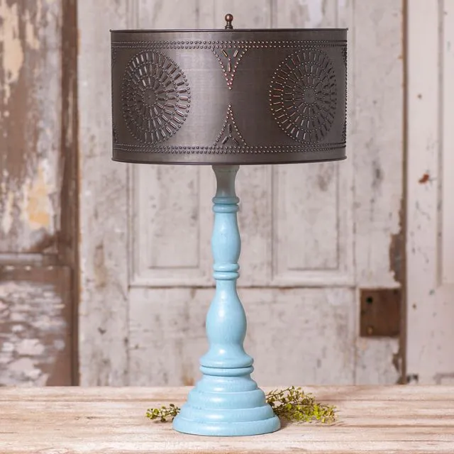 Davenport Lamp in Misty Blue with Shade