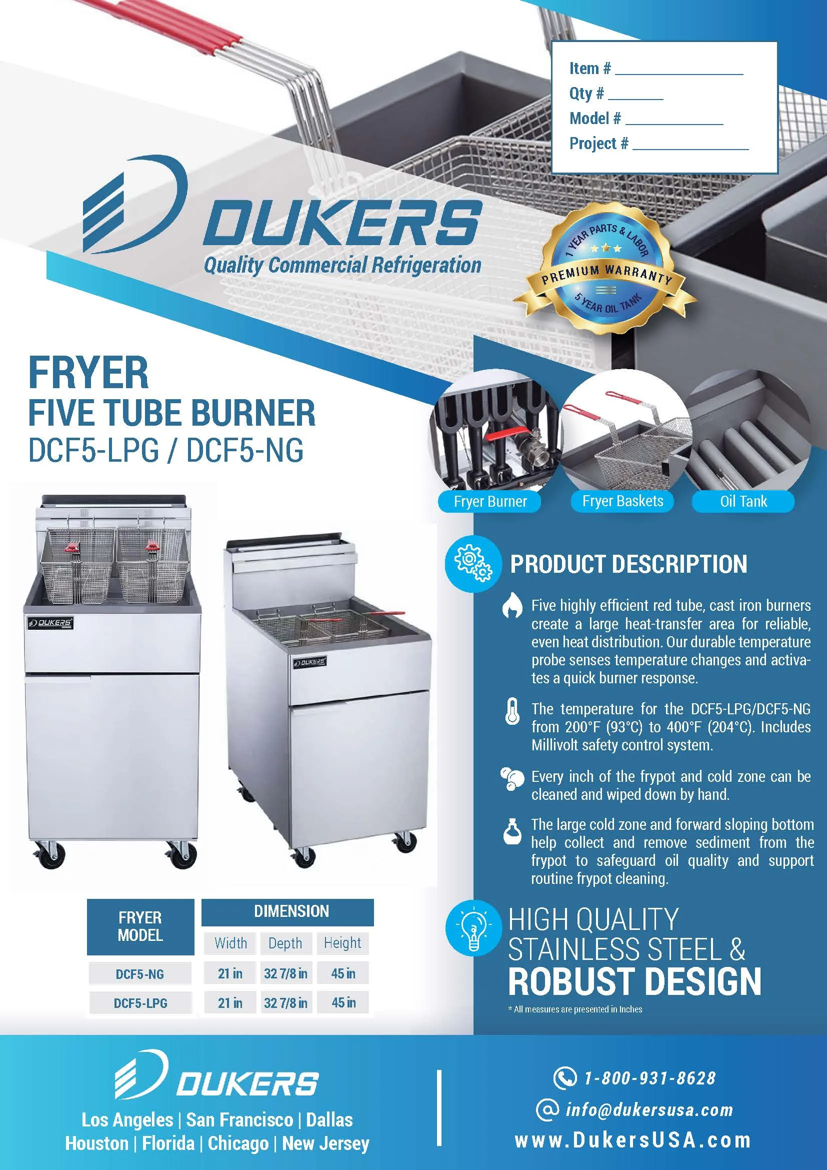 DCF5-NG Natural Gas Fryer with 5 Tube Burners