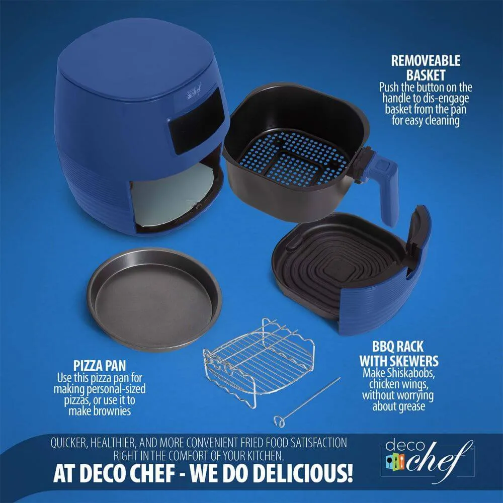 Deco Chef Digital 5.8QT Electric Air Fryer (Blue) with Gourmet 12-Piece Knife Set