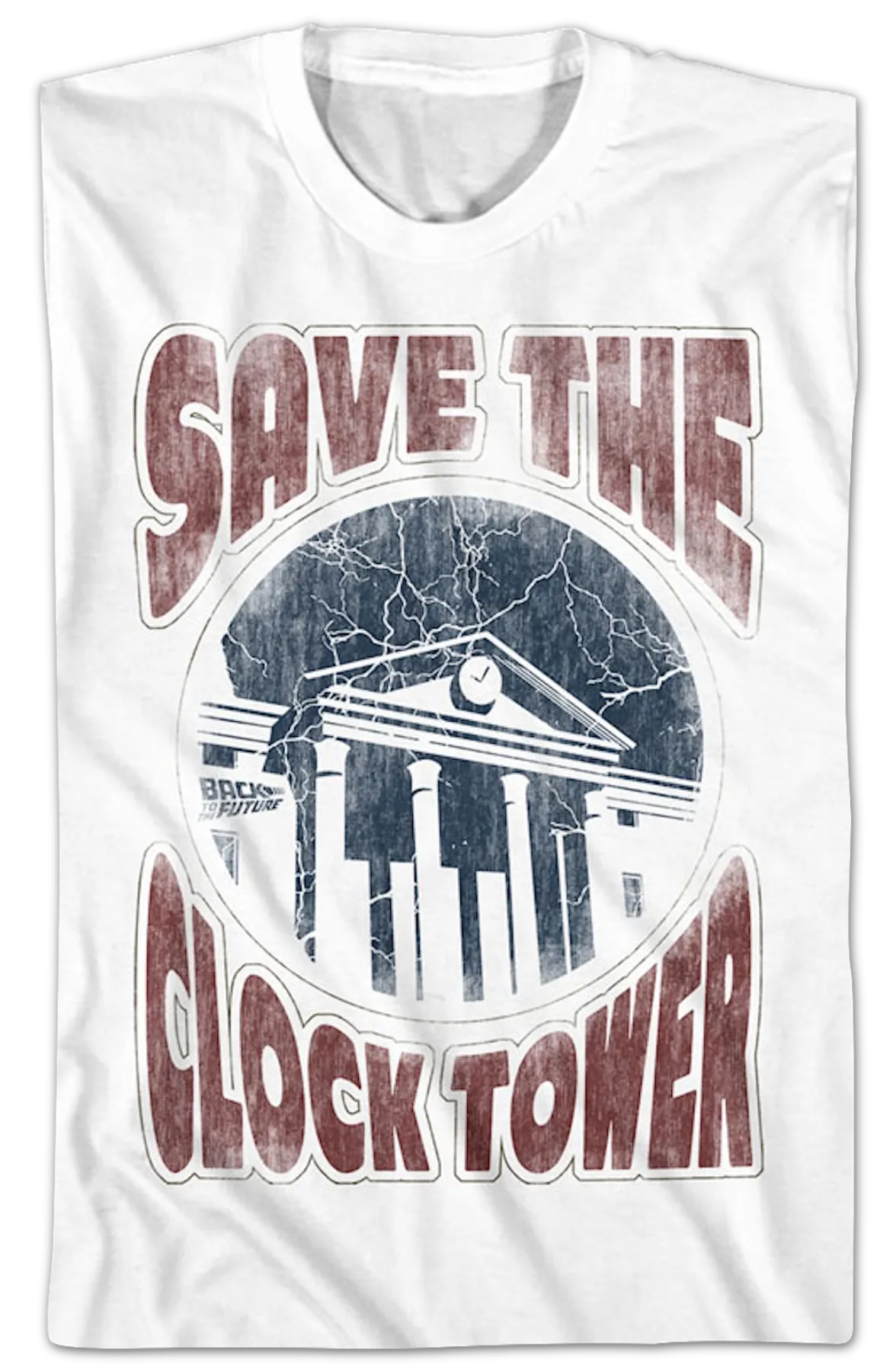 Distressed White Save The Clock Tower Back To The Future T-Shirt