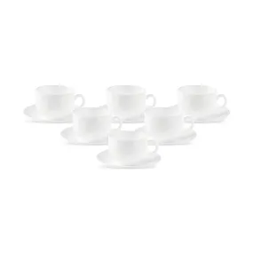 Diva by La Opala, Opal Glass Cup & Saucer Set Iris Regular 160 ml 12 pcs, Plainware, White