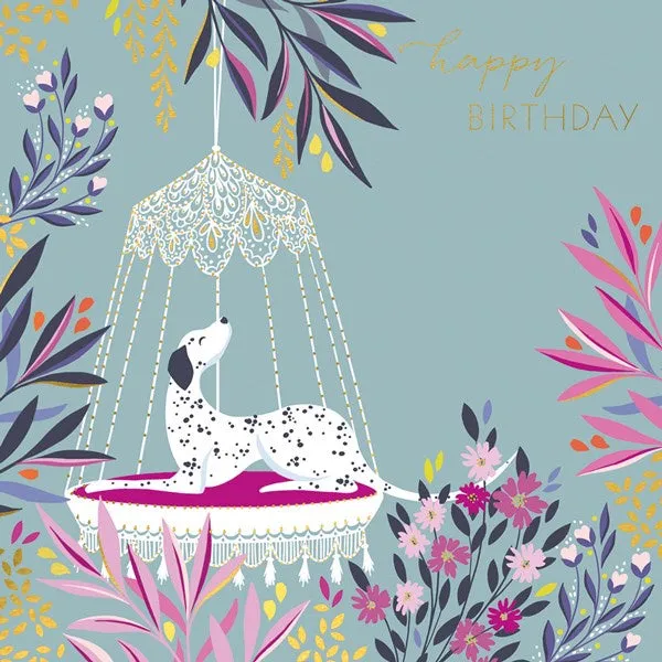 Dog on swing birthday card