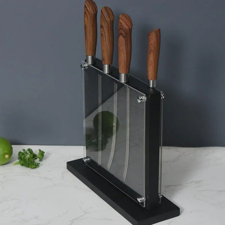 Double-Sided Magnetic Natural Bamboo Knife Holder Knife Block Black