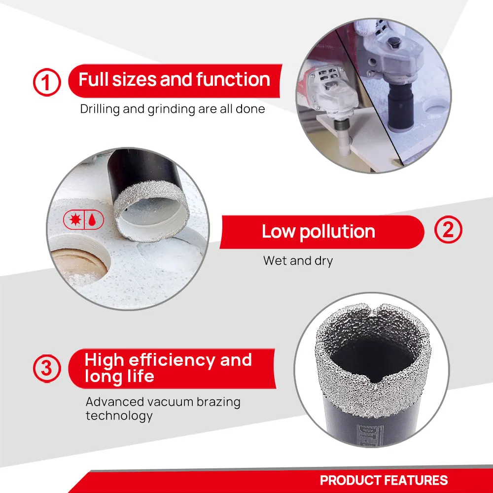 DT-DIATOOL Black Diamond Drill Core Bits Kit with Box and an Adapter for Tile Porcelain Granite Marble 5/8-11 Thread
