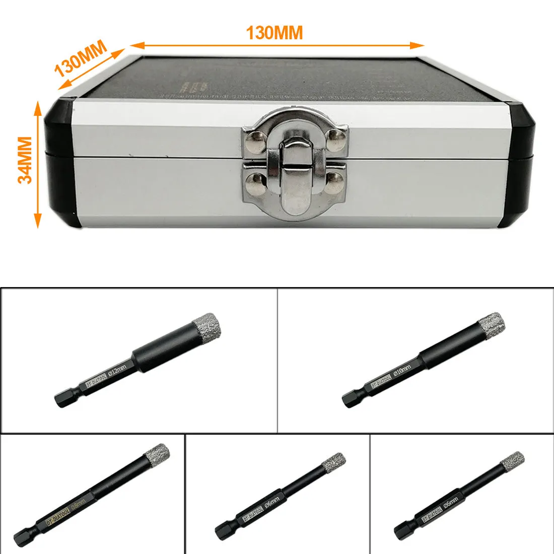 DT-DIATOOL Vacuum Brazed Dry Diamond Drilling Core Bits with Quick Hexagon Shank for Granite Marble Ceramic Tile Glass